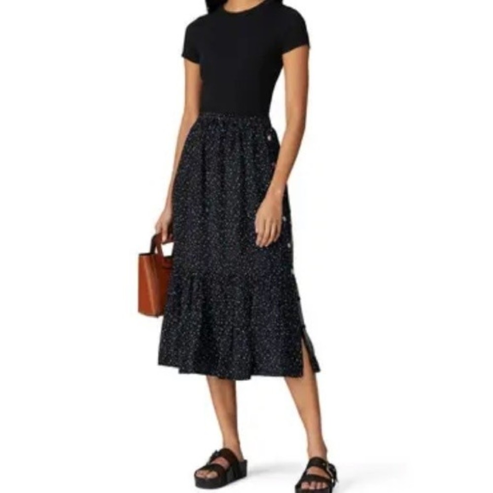 Coach Black Midi Skirt with Tiny White Dot Print
